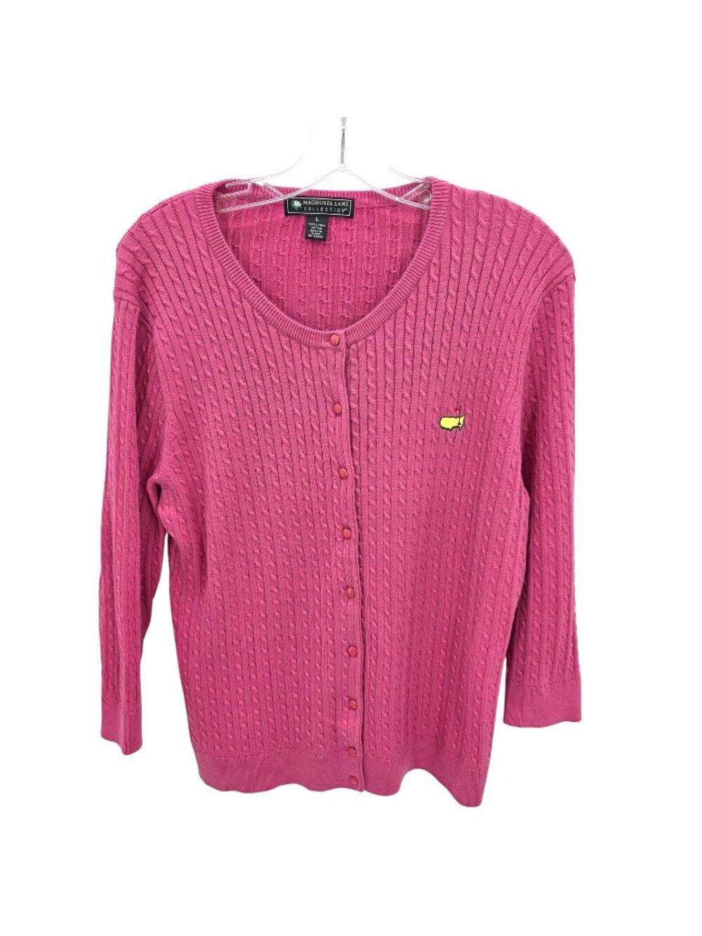 Magnolia Lane Masters Sweater Womens Large Pink Augusta Golf Cotton Cardigan